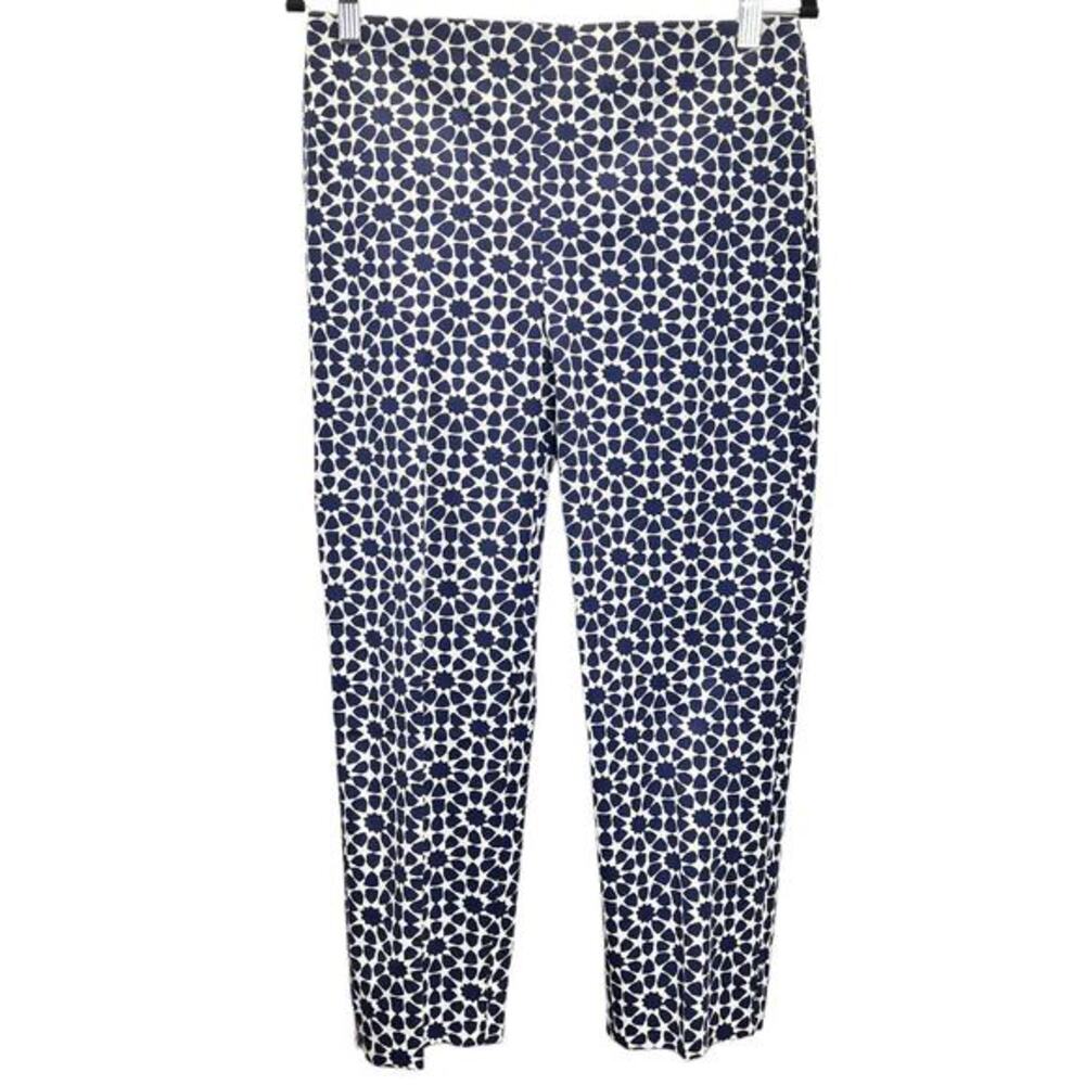 Talbots Chatham‎ Crop Pant 6 Navy White Geometric Star Slim Leg Stretch Nautical